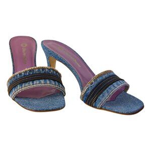 VTG NIB L'Autre Chose Jeans Autentico Denim Kitten Heel Slide Mules Size 36.5